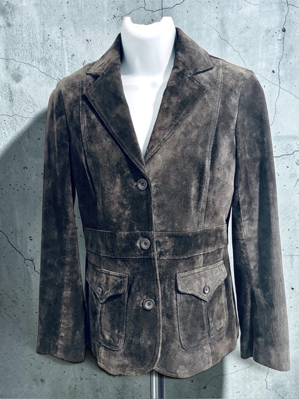 Liz Claiborne dark brown suede button front jacket